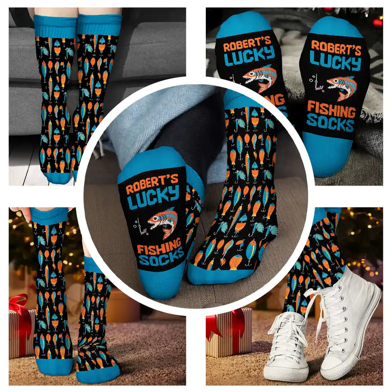 Gift For Yourself,Fishing,Gift For Men,Happy - My Lucky Fishing Socks - Personalized Socks