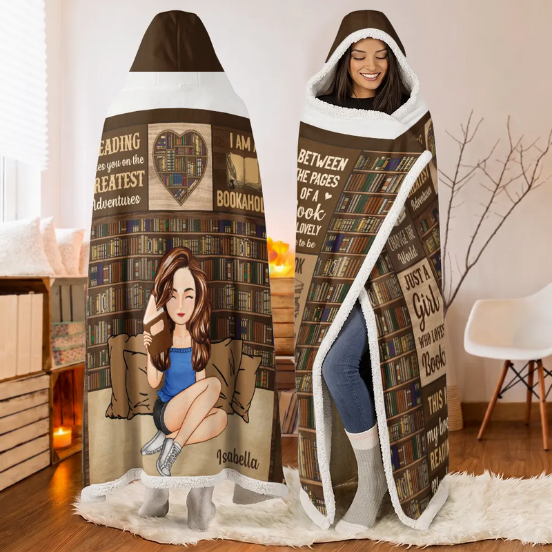 Reading, Gift For Yourself - My Reading Blanket Just A Girl Who Loves Books - Personalized Wearable Hooded Blanket
