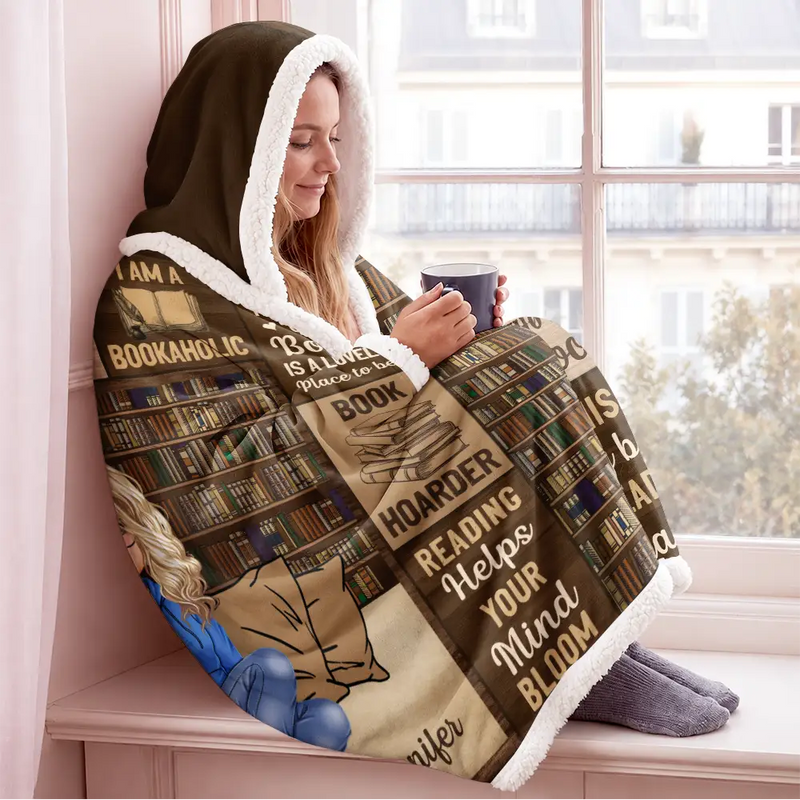 Reading, Gift For Yourself - My Reading Blanket Just A Girl Who Loves Books - Personalized Wearable Hooded Blanket
