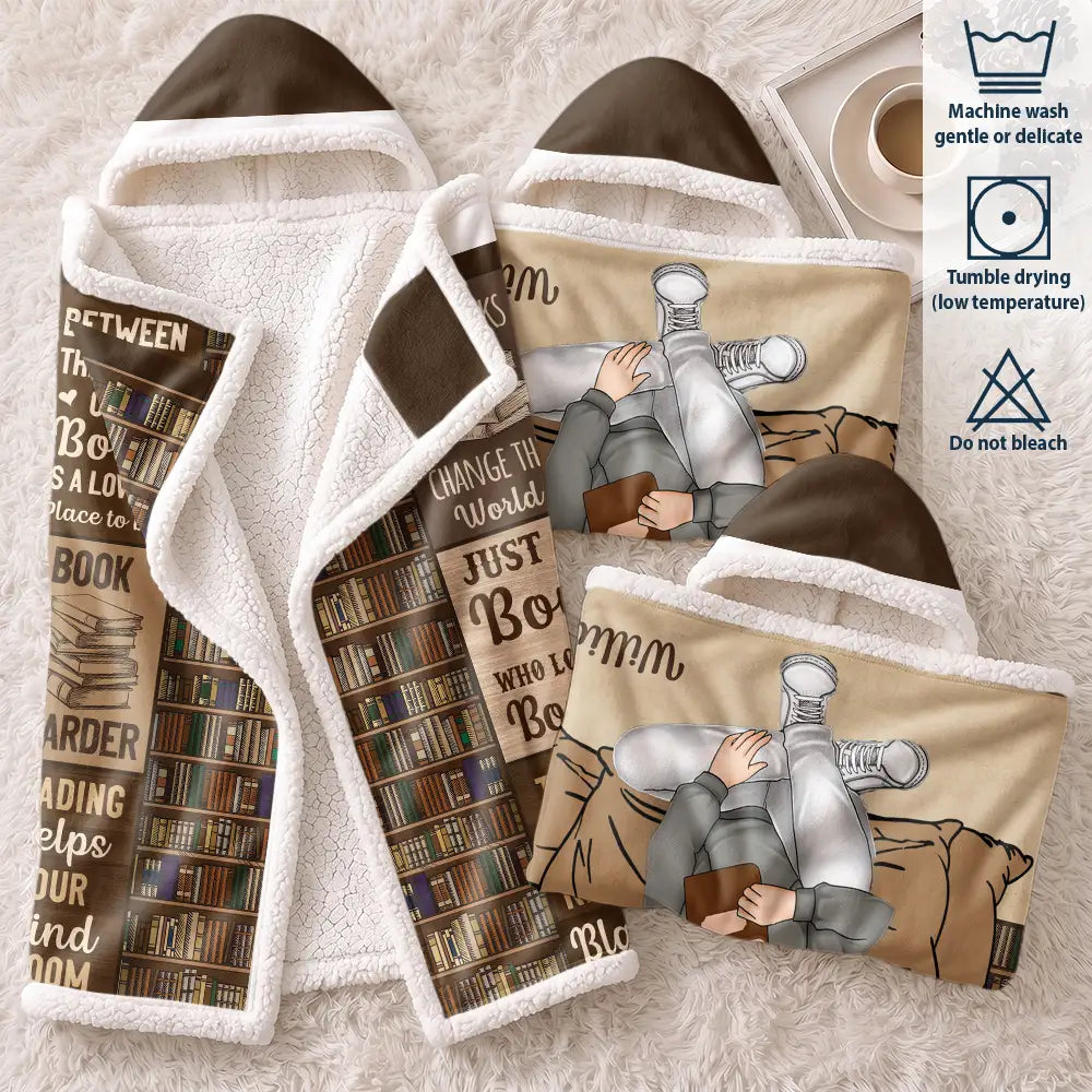 Reading, Gift For Yourself - My Reading Blanket Just A Girl Who Loves Books - Personalized Wearable Hooded Blanket
