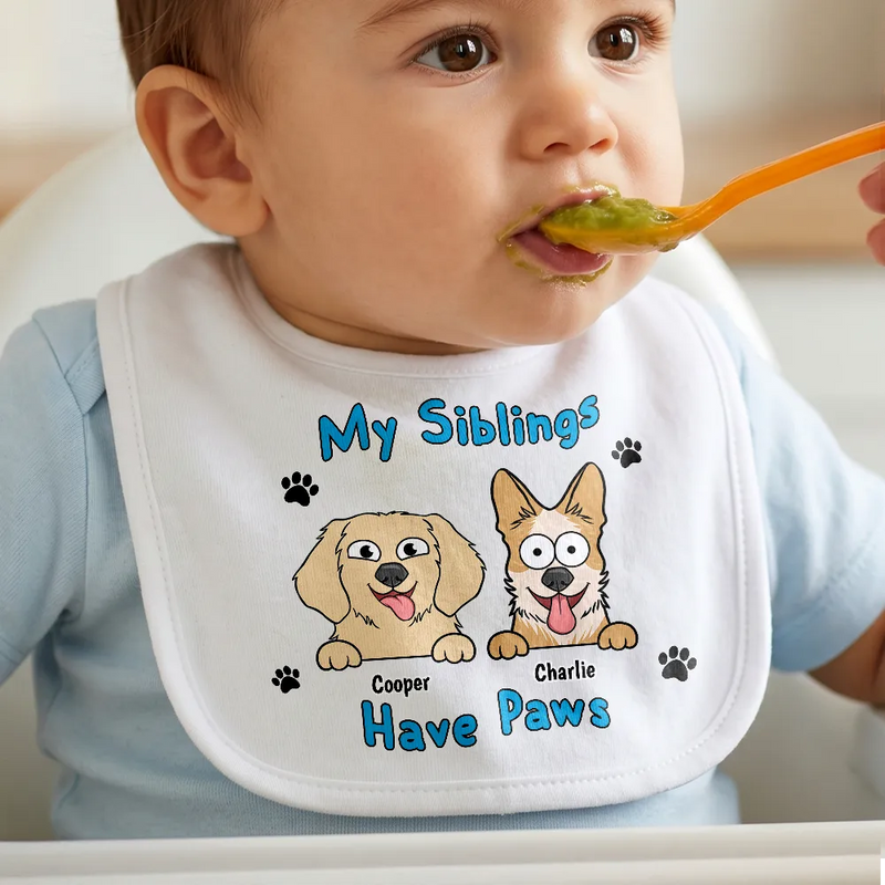 New Baby, Summer, Pet Lovers, Playful, Vector - My Siblings Have Paws Stars And Stripes - Personalized Baby Bib
