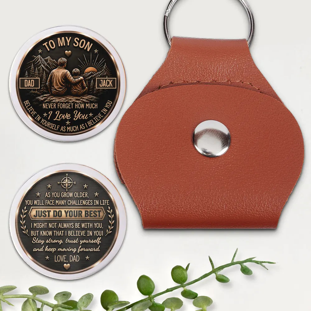 Top Market, Gift For Son, Gift For Children, Sentimental, Icon - My Son Grandson Keep Moving Forward Son - Personalized Leather Pocket Hug