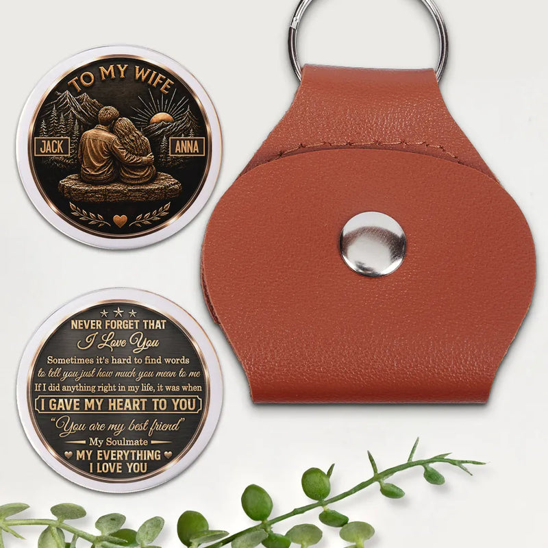 Top Market, Romantic, Gift For Couples, Custom Text - My Wife My Husband My Soulmate My Everything - Personalized Leather Pocket Hug