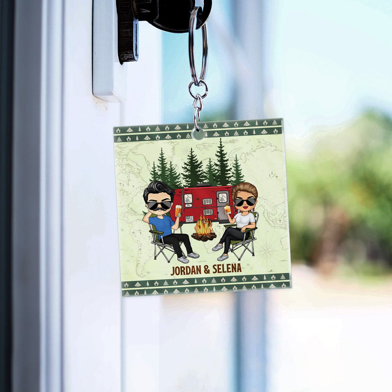 Happy Campers Adventure Awaits - Gift For Camping Couples, Wife, Husband - Personalized Custom Acrylic Keychain