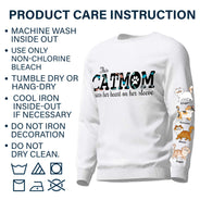This Cat Mom Wears Her Heart - Gift For Cat Lovers - Personalized Sweatshirt With Sleeve Imprint
