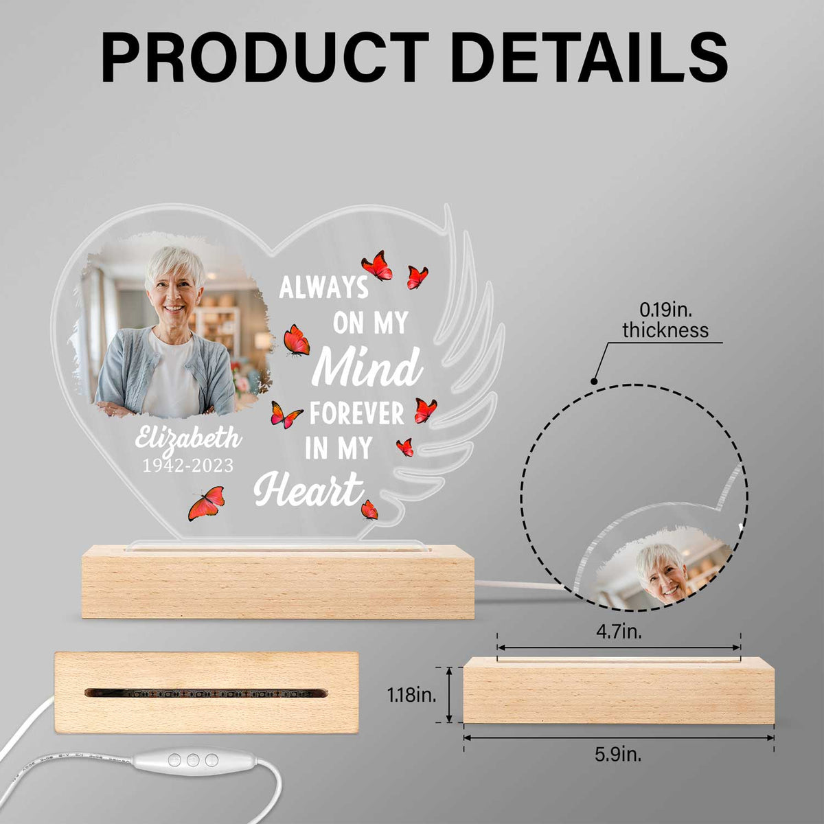 Custom Photo Your Wings Were Ready - Memorial Gift, Sympathy Gift - Personalized 3D Led Light Wooden Base