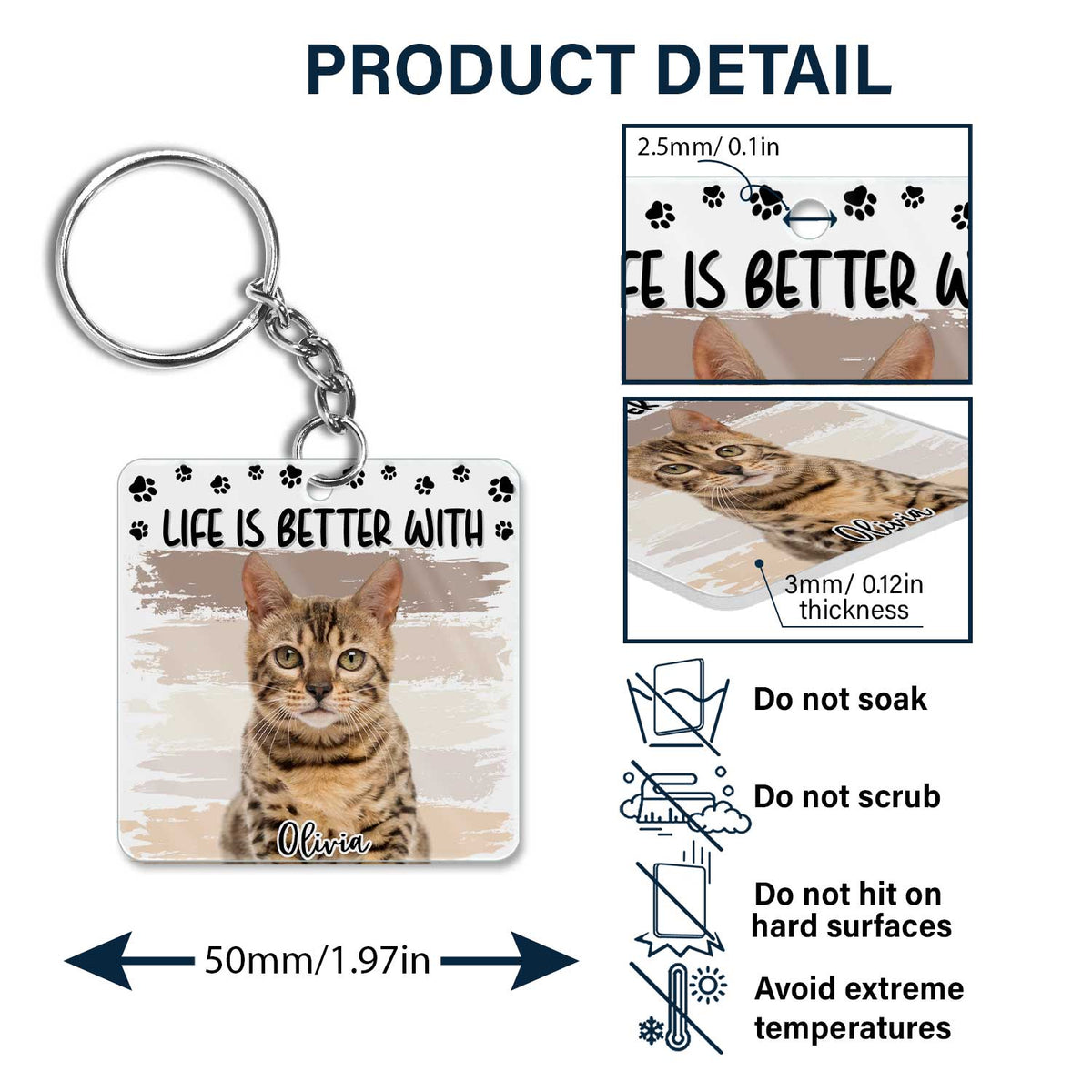 Custom Photo Life Is Better With Dog Cat - Gift For Pet Lovers - Personalized Acrylic Keychain