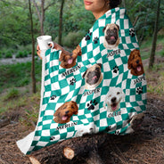 Custom Photo Dog Cat Retro Checkered Background - Gift For Pet Lovers - Personalized Fleece Blanket