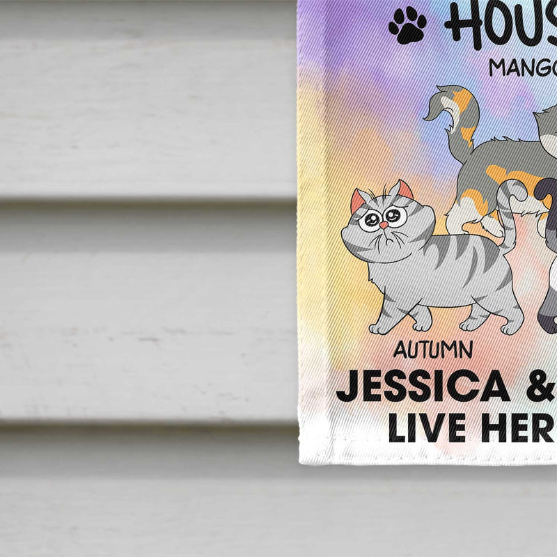 Welcome To The Cats' House Funny Cartoon Style - Home Decor Gift For Cat Lovers - Personalized Flag