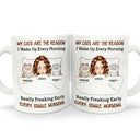 My Cats Are The Reason I Wake Up Every Morning - Gift For Cat Lovers, Cat Mom, Cat Dad - Personalized White Edge-to-Edge Mug