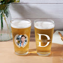 Custom Photo Monogram Name - Gift For Men, Dad, Father, Grandfather, Grandpa, Husband - Personalized Beer Glass