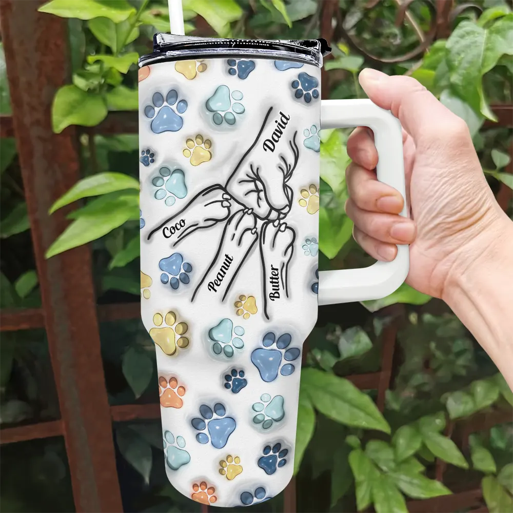 Dog Human Fist Bump - 3D Inflated Effect Printed Tumbler, Personalized 40oz Tumbler With Straw