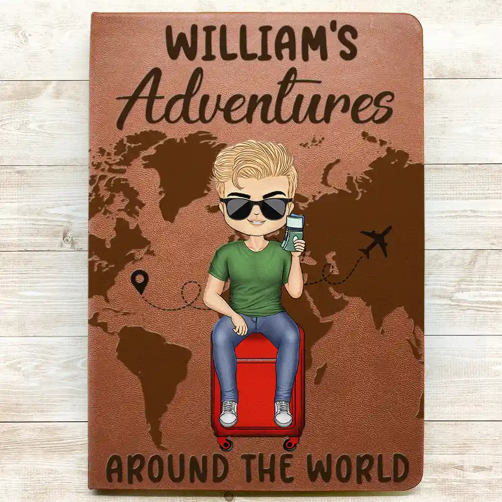My Adventures Around The World - Personalized Leather Journal