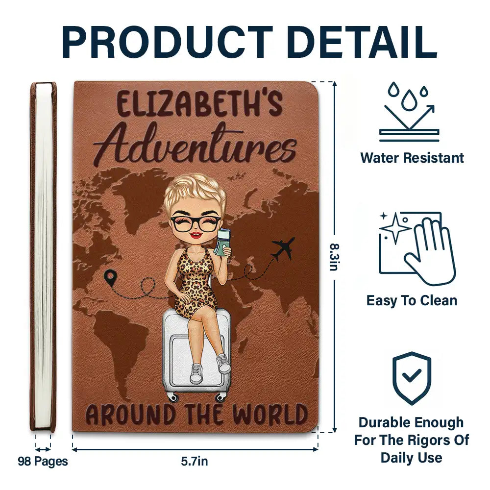 My Adventures Around The World - Personalized Leather Journal