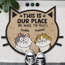 Funny Cartoon Cats We Make The Rules - Personalized Custom Shaped Doormat