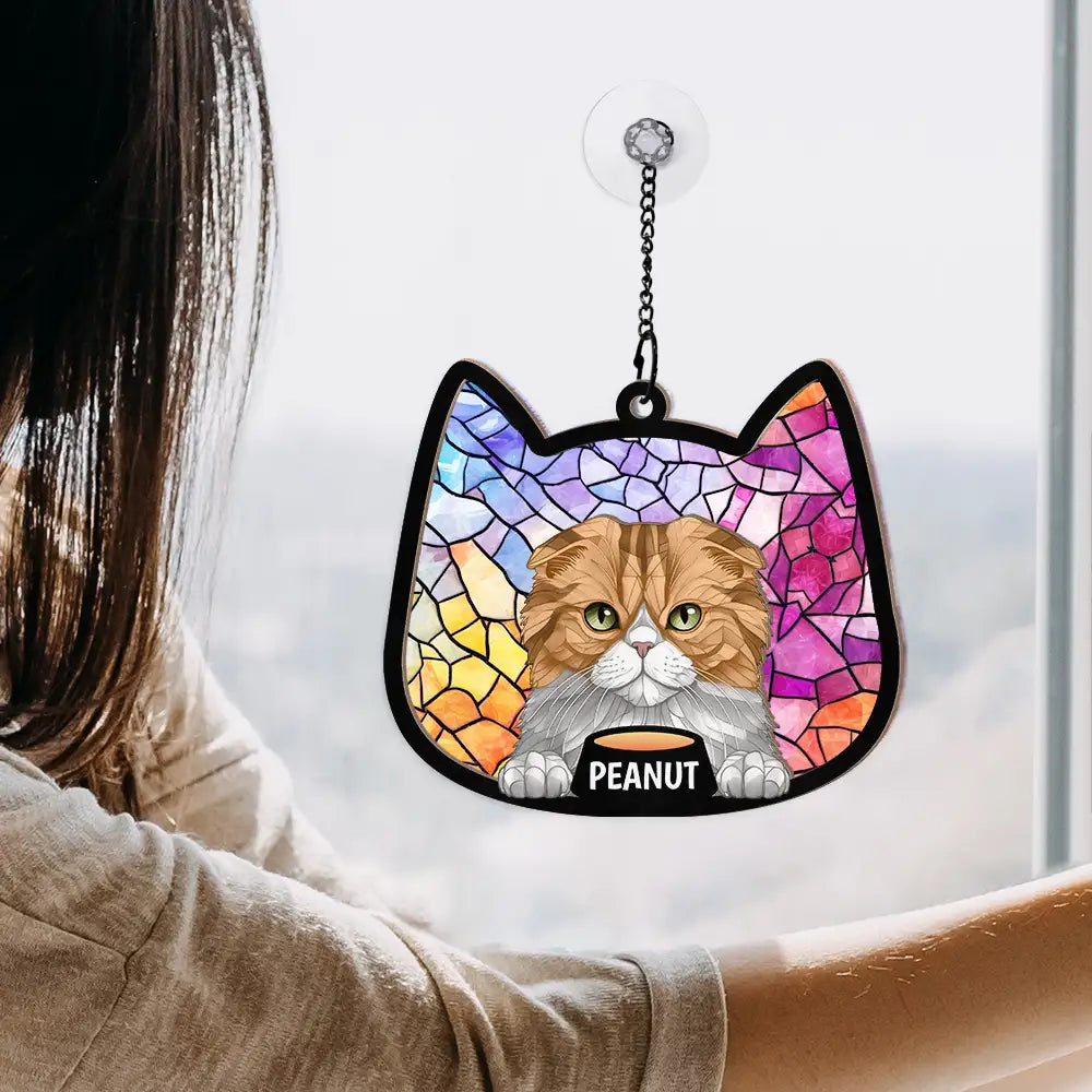 Stained Glass Cat - Personalized Window Hanging Suncatcher Ornament