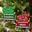 Mom Dad Grandma Grandpa Truck Loading Hearts - Personalized Wooden Cutout Ornament