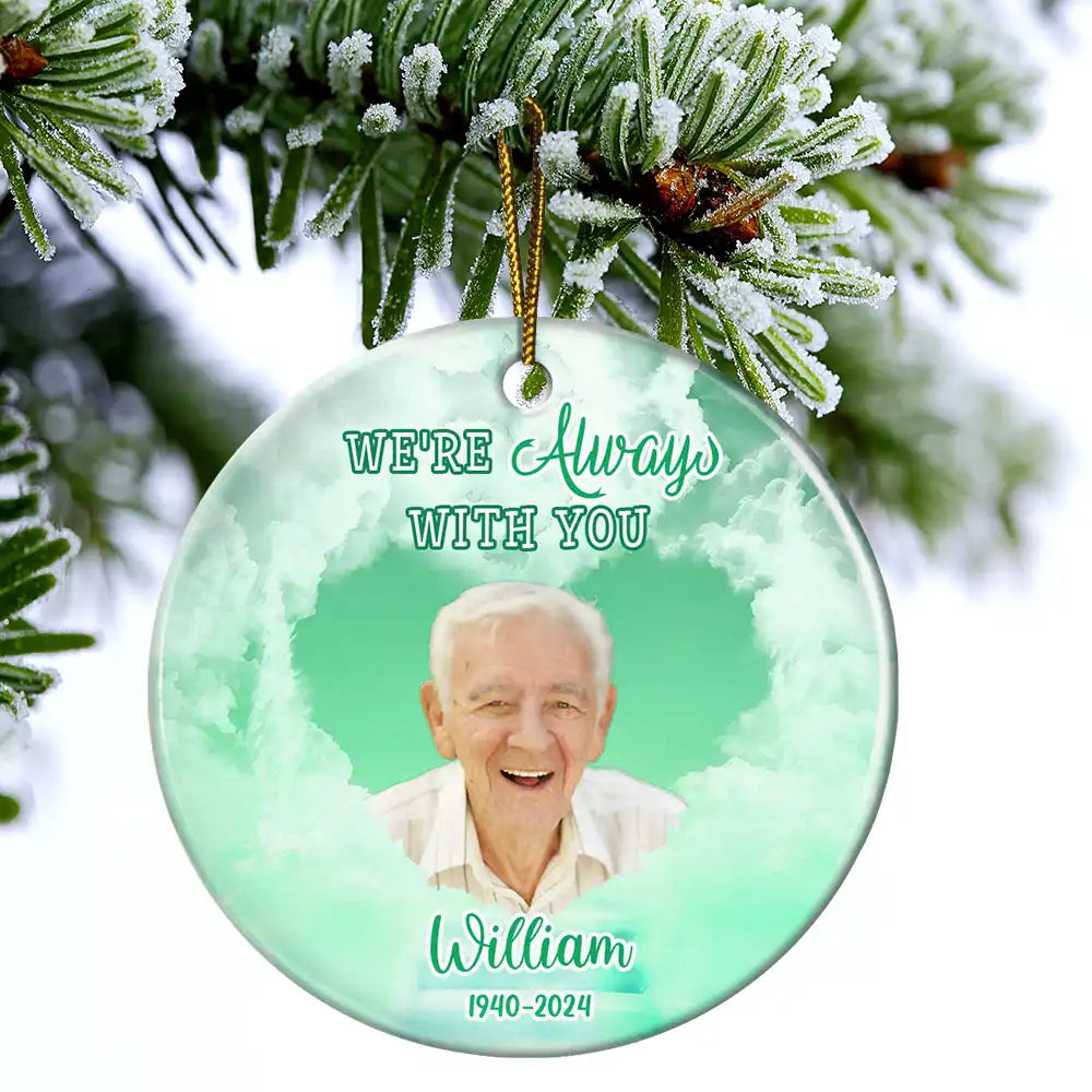 Memorial - Custom Photo Forever In Our Hearts Memorial - Personalized Circle Ceramic Ornament