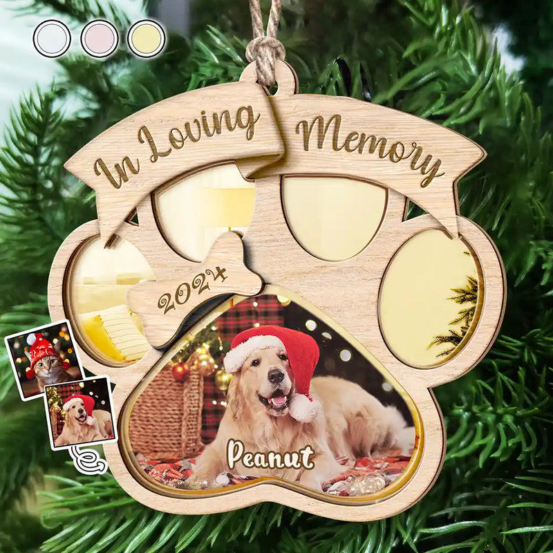 Memorial, Pet Lovers - Custom Photo Memorial Dog Cat Pet You Left Paw Prints On My Heart - Personalized Mirror Ornament
