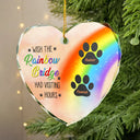 Memorial, Pet Lovers - Memorial Dog Cat A Piece Of My Heart Is At The Rainbow Bridge - Personalized Heart Shaped Glass Ornament