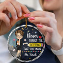 Christmas,Teacher,Happy - Teacher Never Forget The Difference You Make - Personalized Circle Glass Ornament