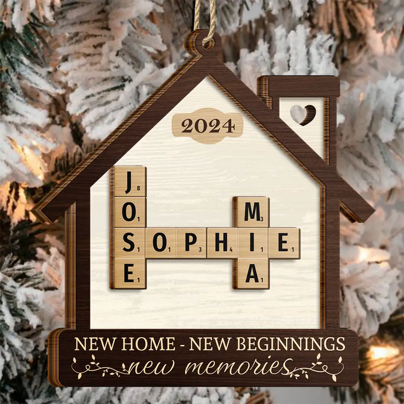 Family - New Home New Beginnings New Memories Crossword Scrabble - Personalized 2-Layered Wooden Ornament