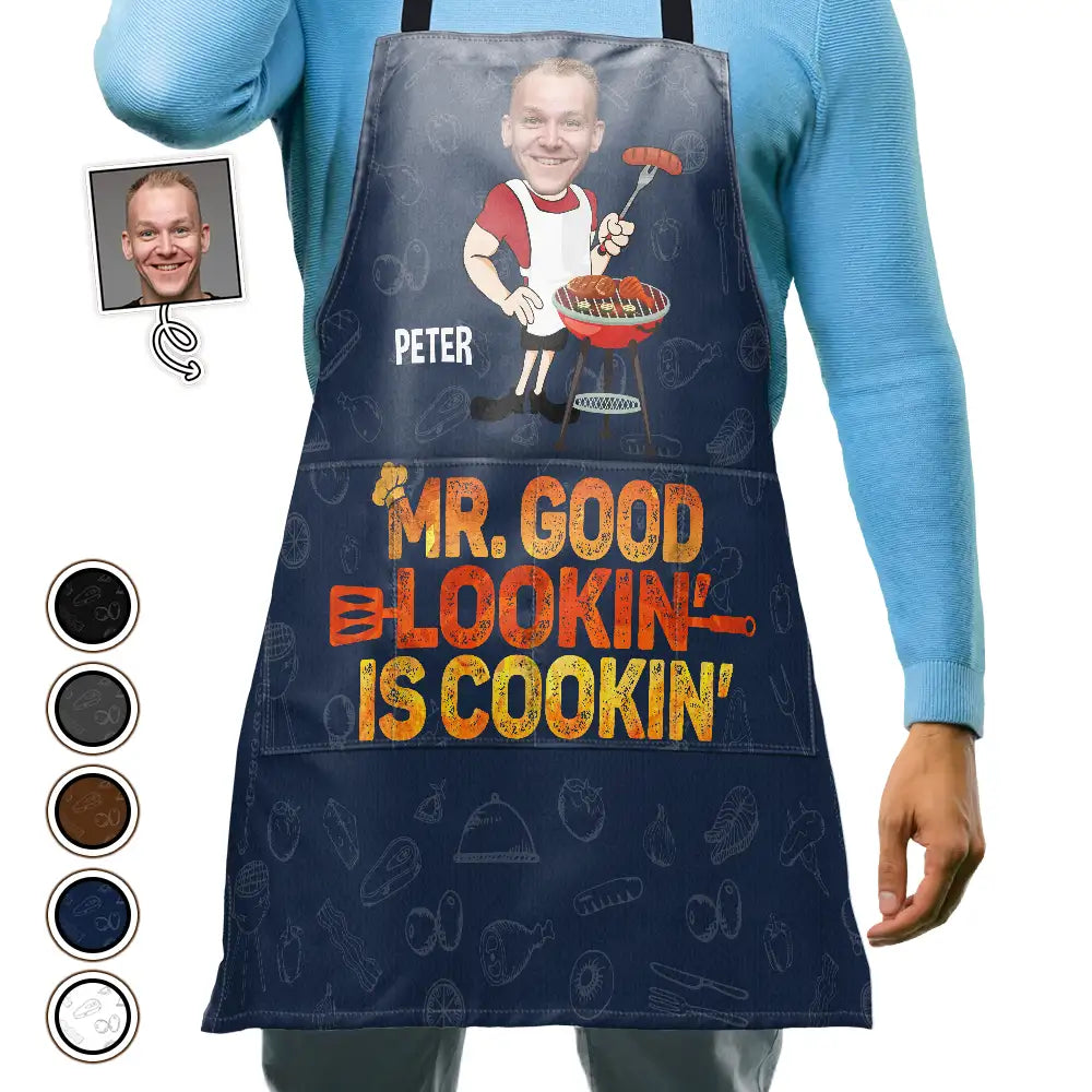Father's Day Gifts, Custom Photo Mr. Good Lookin' Is Cookin' - Personalized Apron