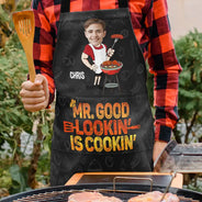 Cooking, Gift For Men, Gift For Couples, Gift For Husband, Gift For Boyfriend - Custom Photo Mr. Good Lookin' Is Cookin' - Personalized Apron