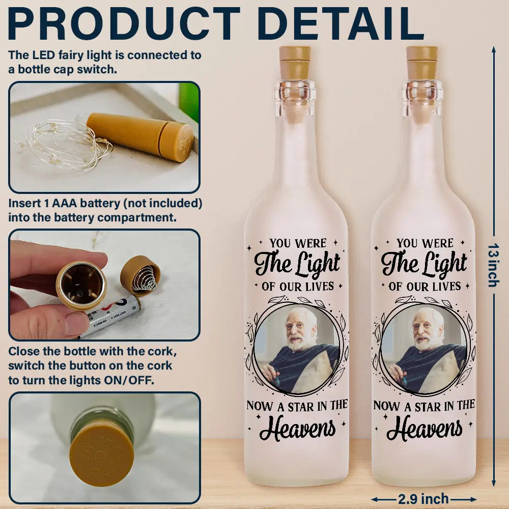 Custom Photo,Memorial,Sad - Custom Photo A Star In The Heavens - Personalized Bottle Light
