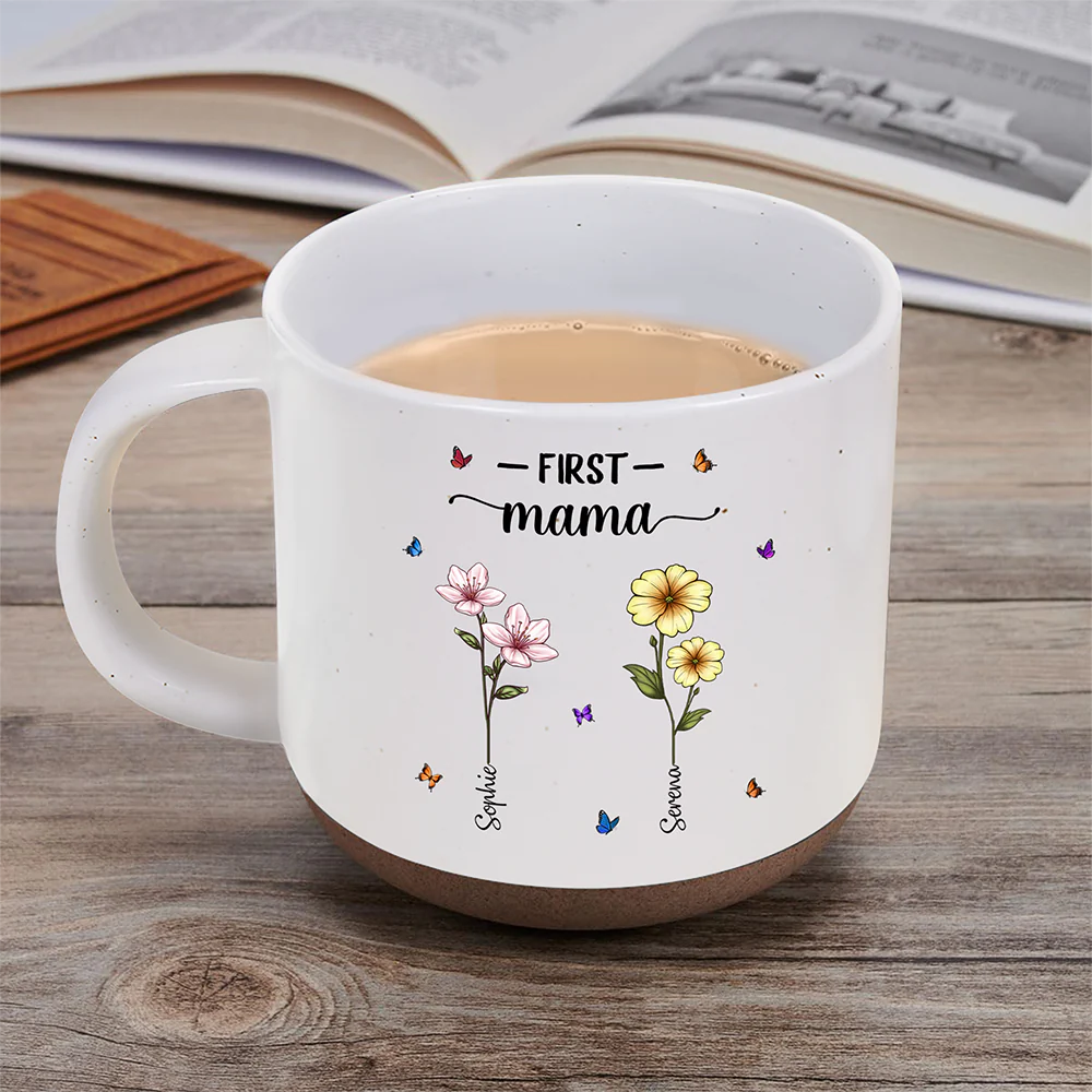 Gift For Mother,Gift For Grandma,Love - First Mom Now Grandma Birth Flowers - Personalized Pottery Mug