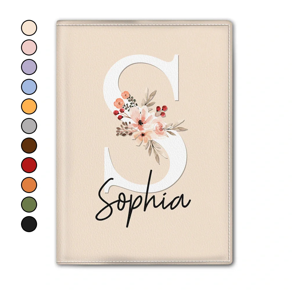 Travel,Gift For Yourself,Gift For Women,Happy - Floral Monogram - Personalized Passport Cover, Passport Holder