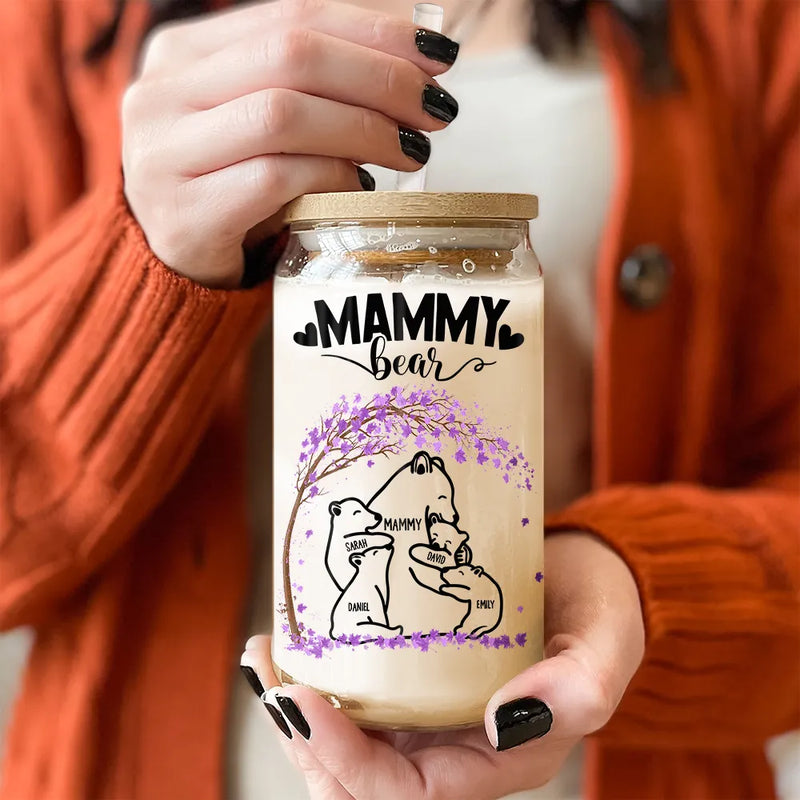 Gift For Mother, Gift For Grandma, Gift For Women, Love - Mama Bear Nutrition Facts - Personalized Clear Glass Can