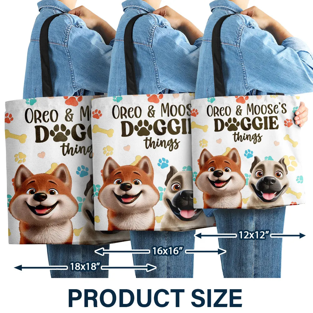 Dog Lovers,Dog Mom,Travel,Happy - Doggie Things 3D Effect Dogs - Personalized Zippered Canvas Bag