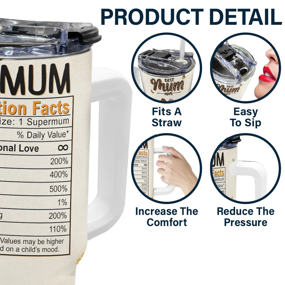 Gift For Mother,Gift For Women,Happy - Best Mom Ever Nutrition Facts - Personalized 40oz Tumbler With Straw