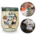Husband And Wife Camping Partners For Life - Anniversary, Birthday Gift For Spouse, Husband, Wife, Boyfriend, Girlfriend, Campers - Personalized Custom Wine Tumbler