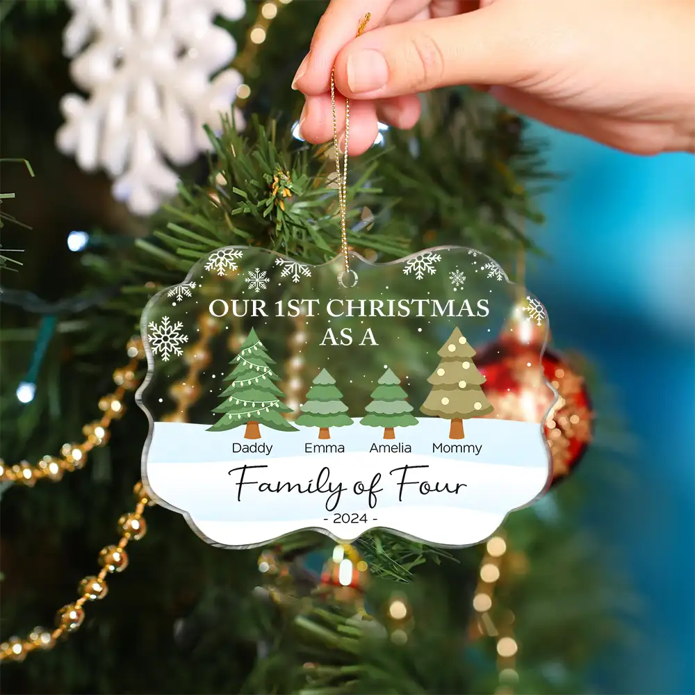 First Christmas As A Family Of Three - Personalized Medallion Acrylic Ornament