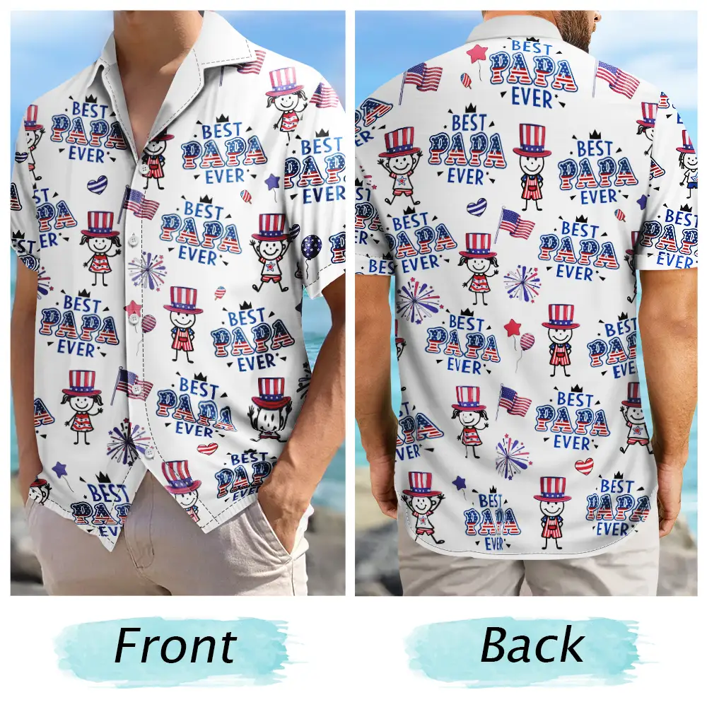 Gift For Father,Gift For Grandpa,Independence Day,Happy,Top Market,Icon,Playful - America Dad Papa Festive Pattern - Personalized Hawaiian Shirt