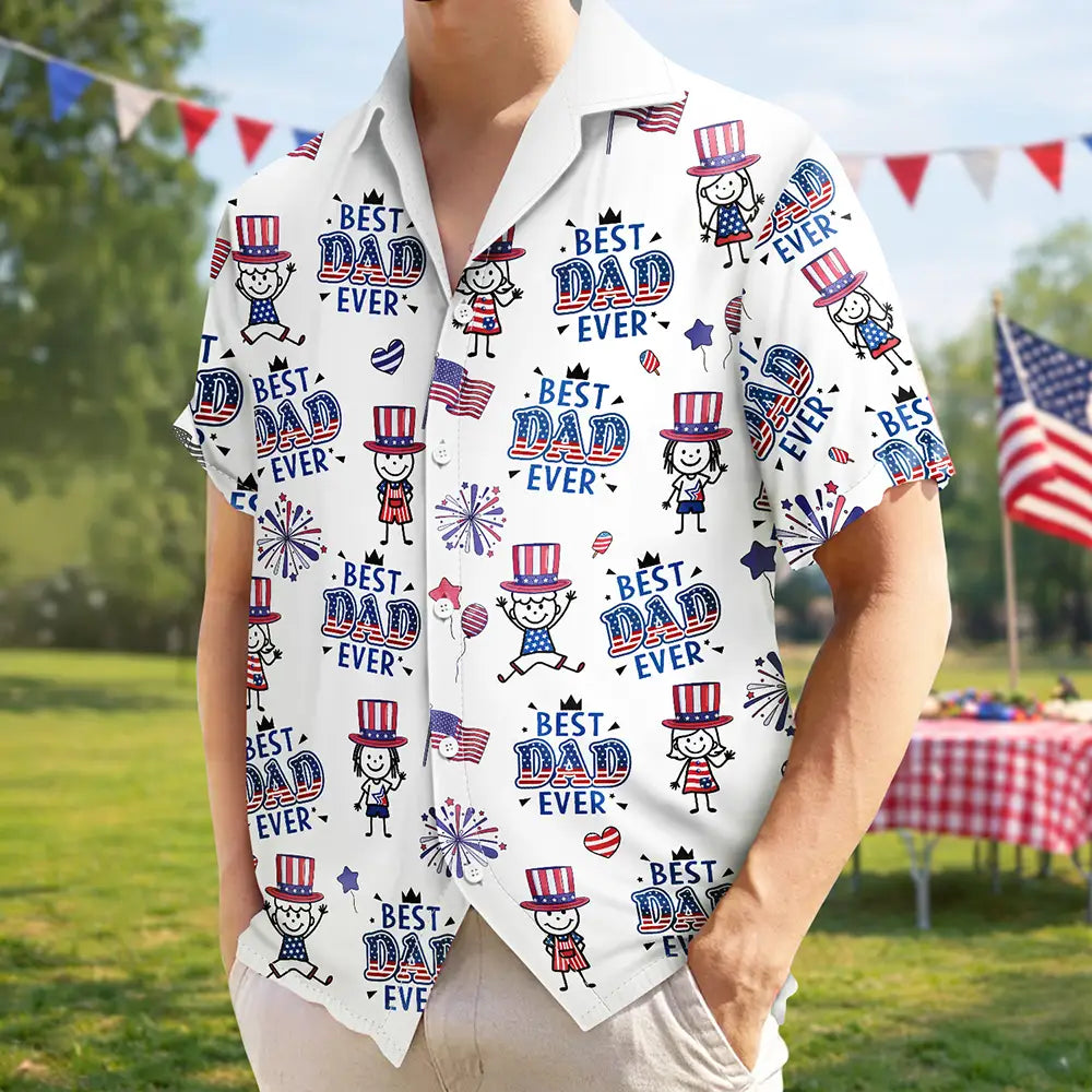 Gift For Father,Gift For Grandpa,Independence Day,Happy,Top Market,Icon,Playful - America Dad Papa Festive Pattern - Personalized Hawaiian Shirt