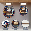 America 250th, Independence Day, Family, Proud, Custom Text - 3D Effect Eagle Wreath America 250th Anniversary - Personalized Hanging Tracker Sign