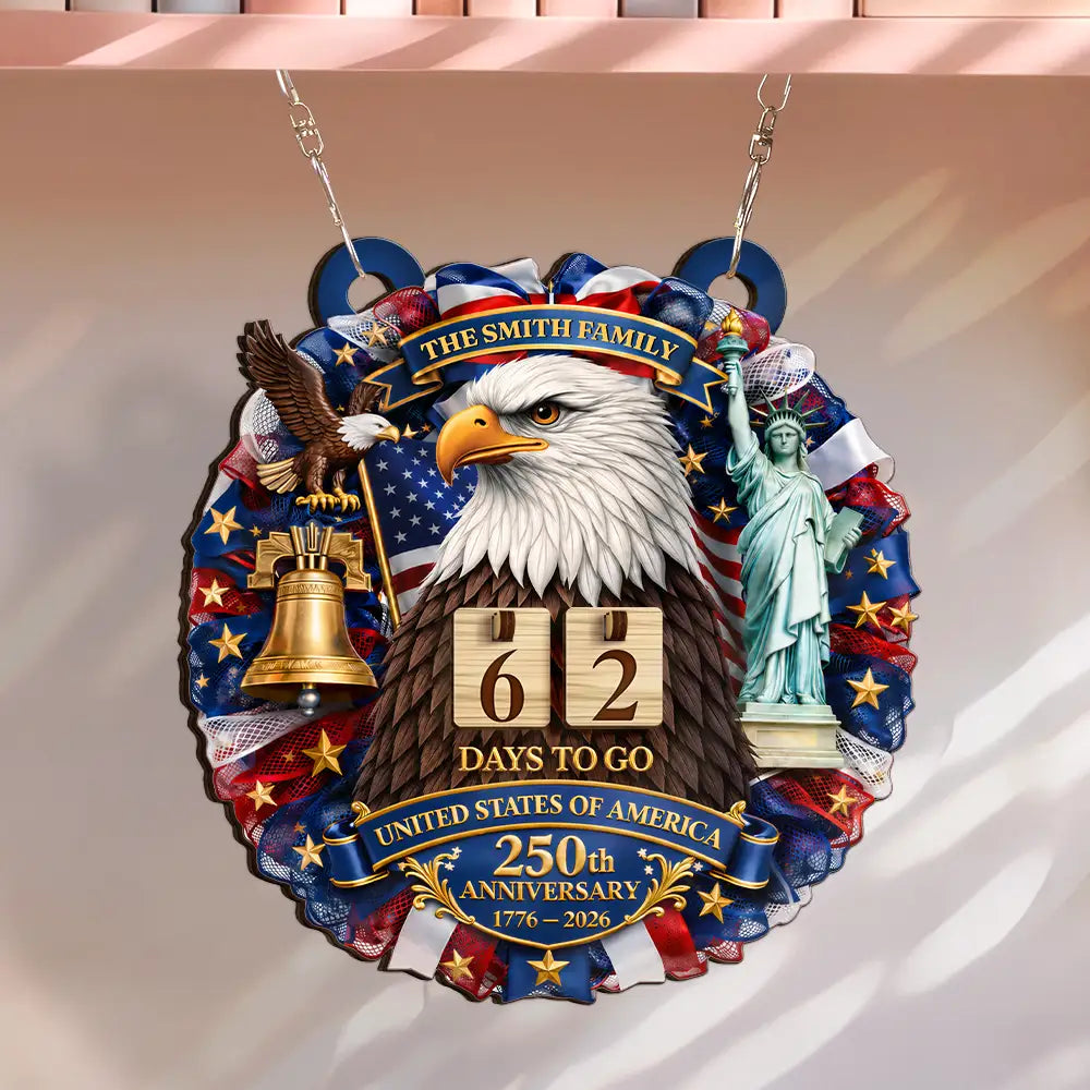 3D Effect Eagle Wreath America 250th Anniversary - Personalized Hanging Tracker Sign