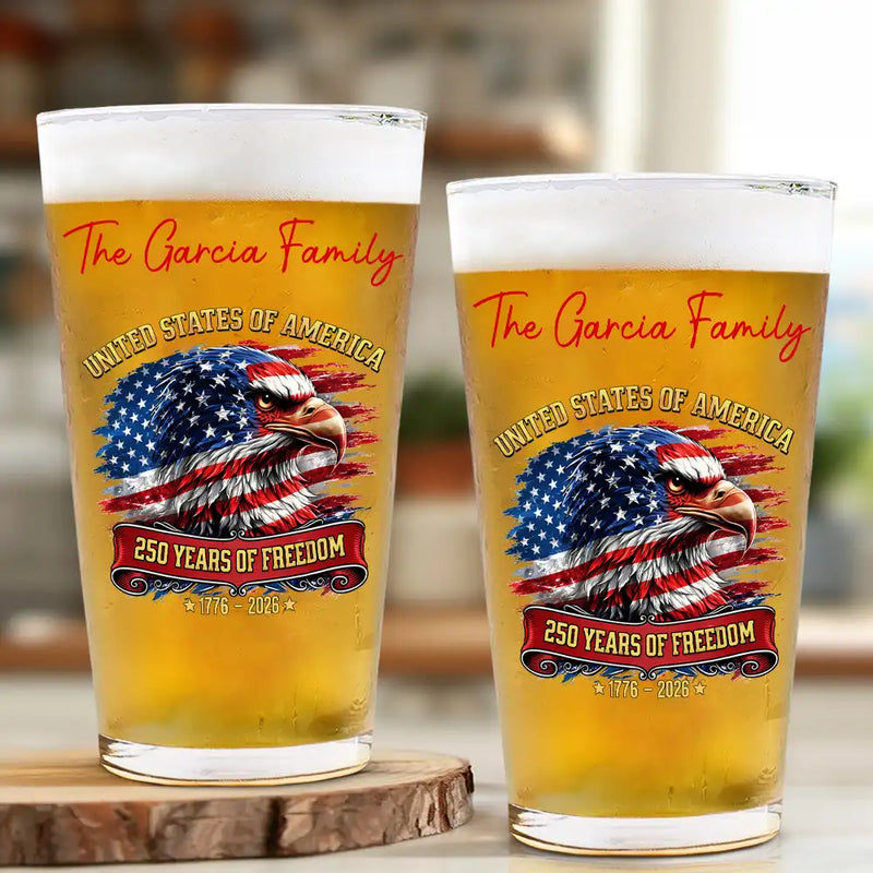 America 250th,Independence Day,Gift For Yourself,Proud,Icon - America 250th Anniversary US Proud Patriotic Eagle - Personalized Beer Glass