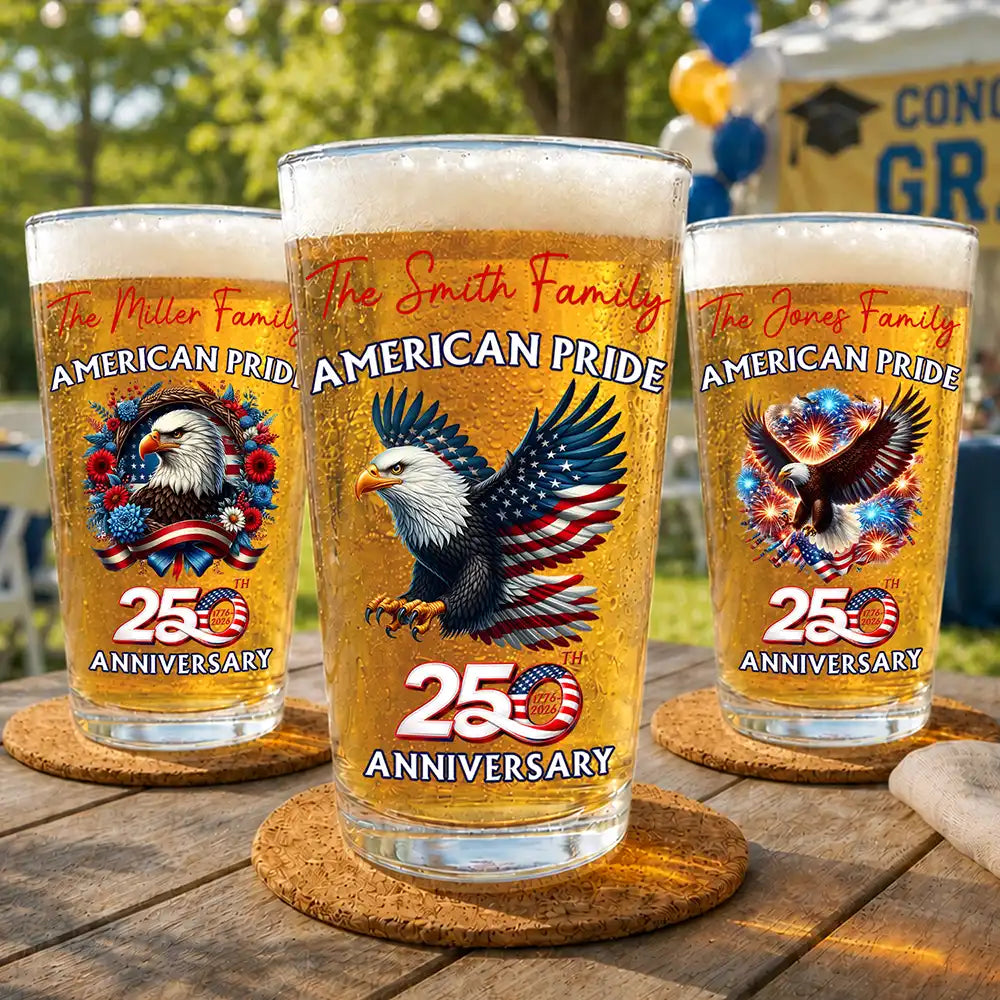 America 250th Anniversary US Proud Patriotic Eagle - Personalized Beer Glass