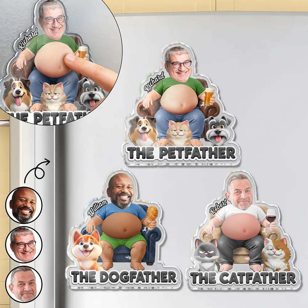 Custom Photo Dad Bod Dog Cat Lovers - Personalized Squishy Acrylic Fridge Magnet
