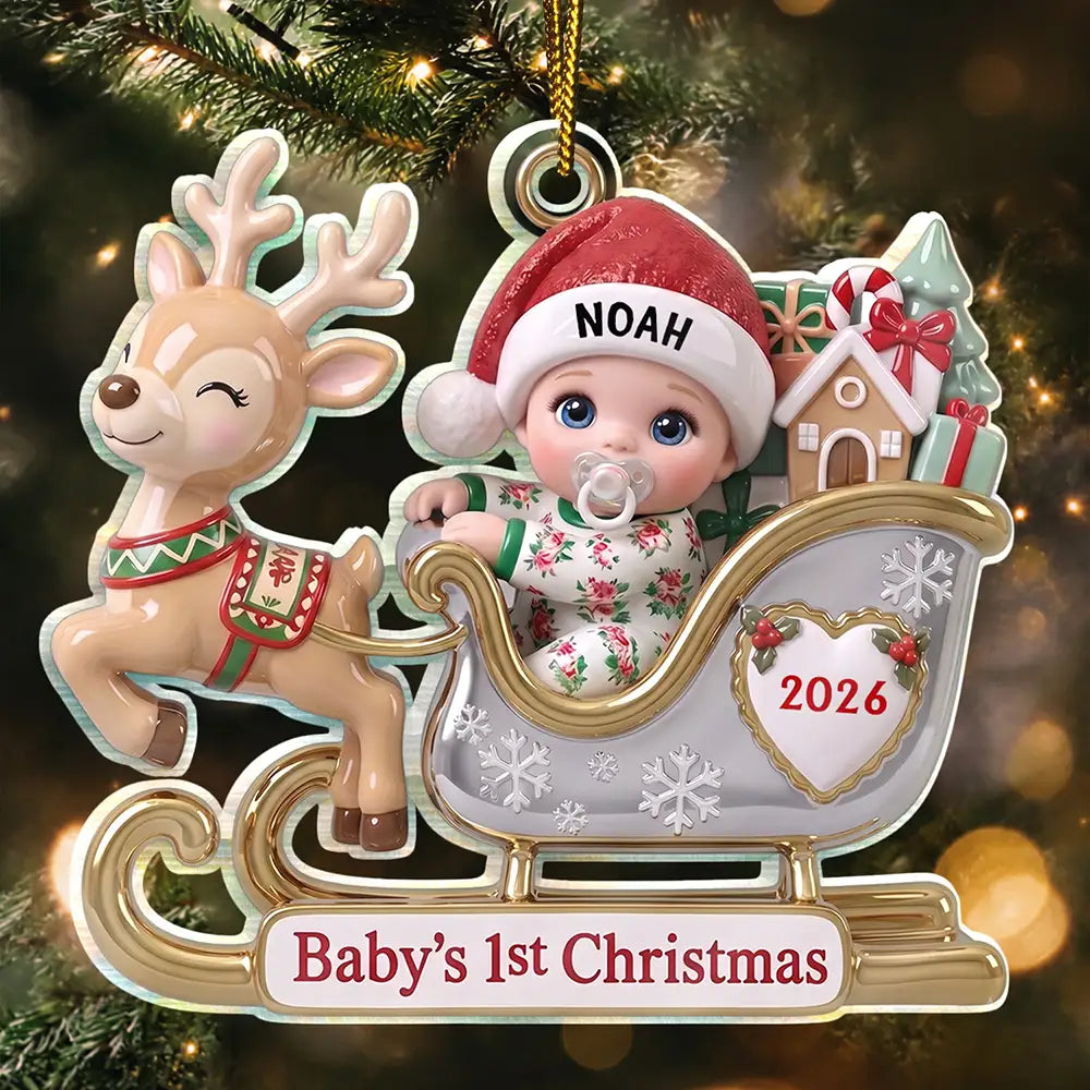 Baby In Sleigh First Christmas - Personalized Custom Shaped Acrylic Ornament