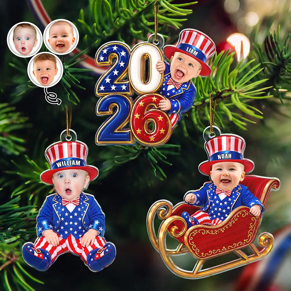 Custom Photo Baby Kid Costume America 250th Anniversary - Personalized Custom Shaped Acrylic Ornament