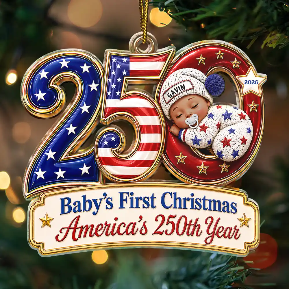 Adorable,Independence Day,New Mom,America 250th,Christmas,Gift For Mother,Vector - Baby Sleeping First Christmas America 250th Anniversary - Personalized Custom Shaped Acrylic Ornament