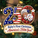 Adorable,Independence Day,New Mom,America 250th,Christmas,Gift For Mother,Vector - Baby Sleeping First Christmas America 250th Anniversary - Personalized Custom Shaped Acrylic Ornament