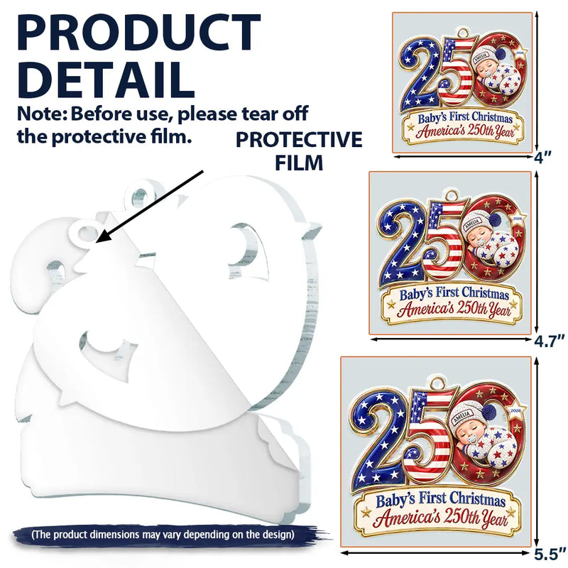 Adorable,Independence Day,New Mom,America 250th,Christmas,Gift For Mother,Vector - Baby Sleeping First Christmas America 250th Anniversary - Personalized Custom Shaped Acrylic Ornament