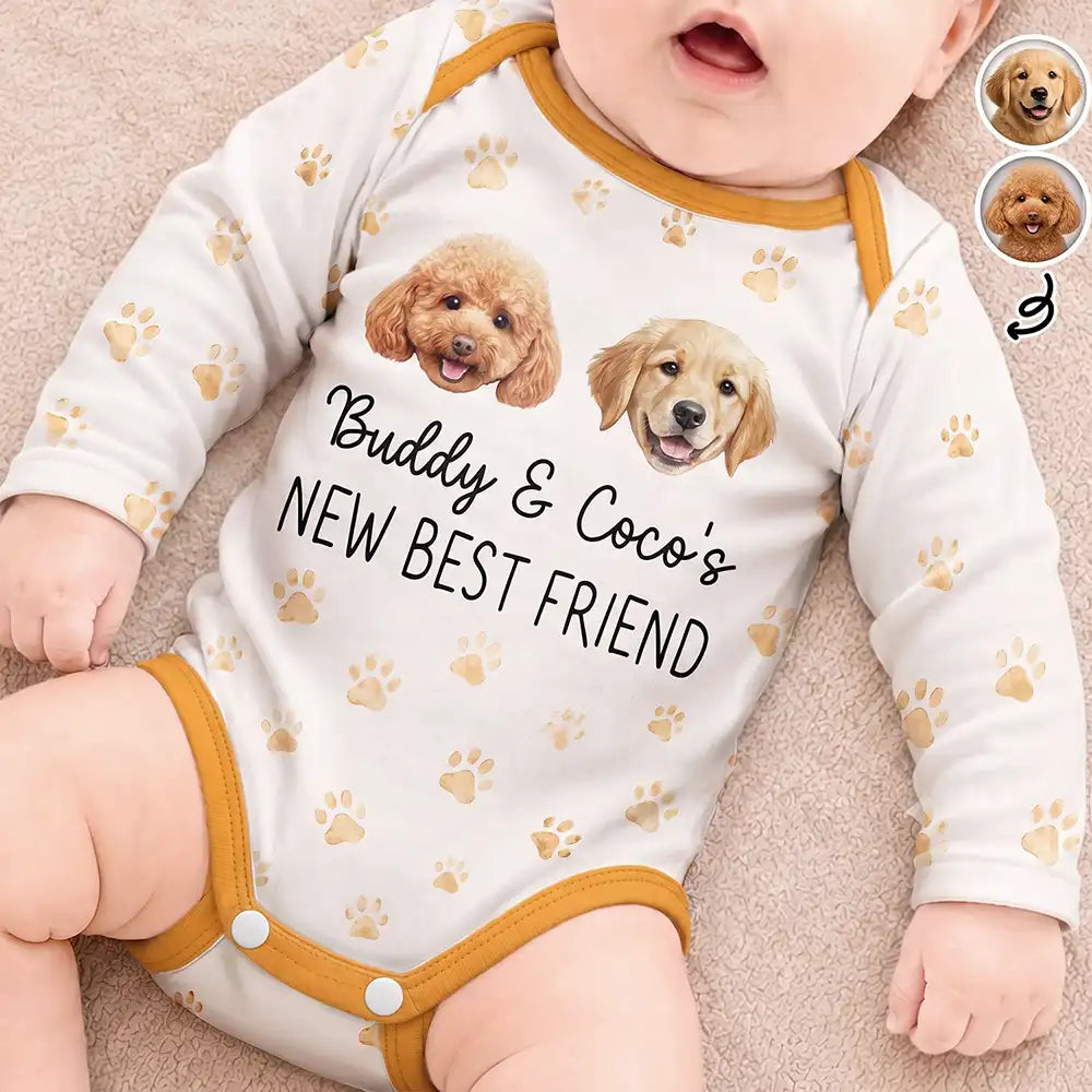 Custom Photo Realistic Watercolor Art Pet Portrait Baby Shower Gift - Personalized Baby Bodysuit
