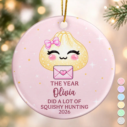 Cute Dumpling Squishy Hunting Gift For Kids - Personalized Circle Ceramic Ornament